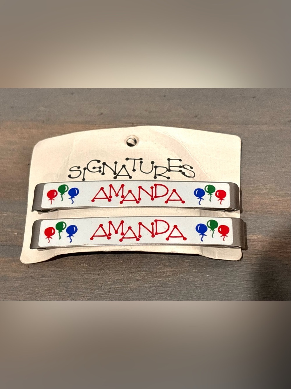 Vintage 80s Signatures “Amanda” Personalized Hair Clips/ Barrettes w/ Balloons